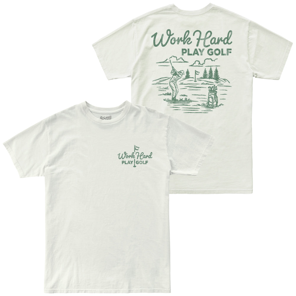Work Hard Play Golf Tee Vintage White