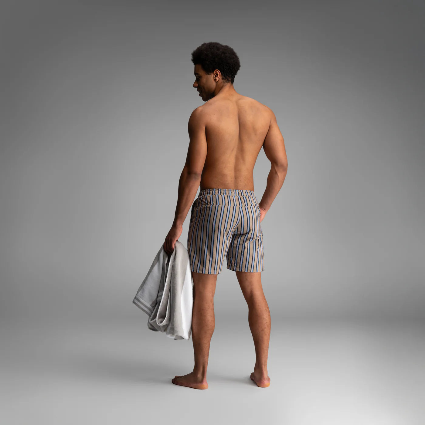 Wave Swim Short 2N1 Stripe Beige