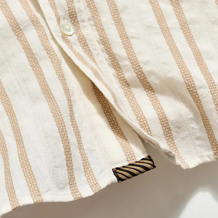 Short Sleeve Textured Dobby Stripe Contrast Treme Tinted White/Khaki