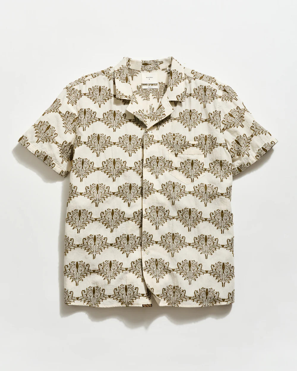 Short Sleeve Botanical Jacquard Camp Shirt Tinted White/Olive