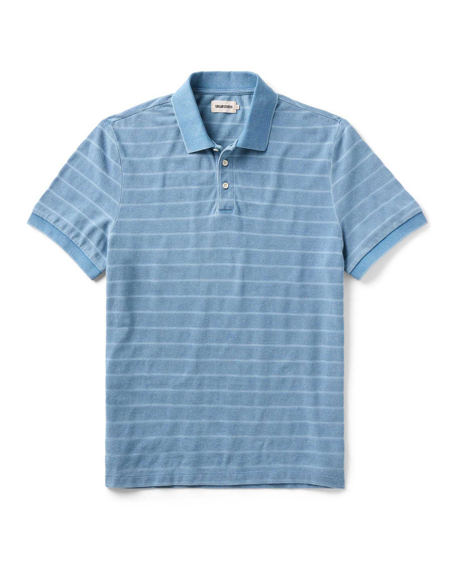 The Pacific Polo Washed Indigo Pique Stripe