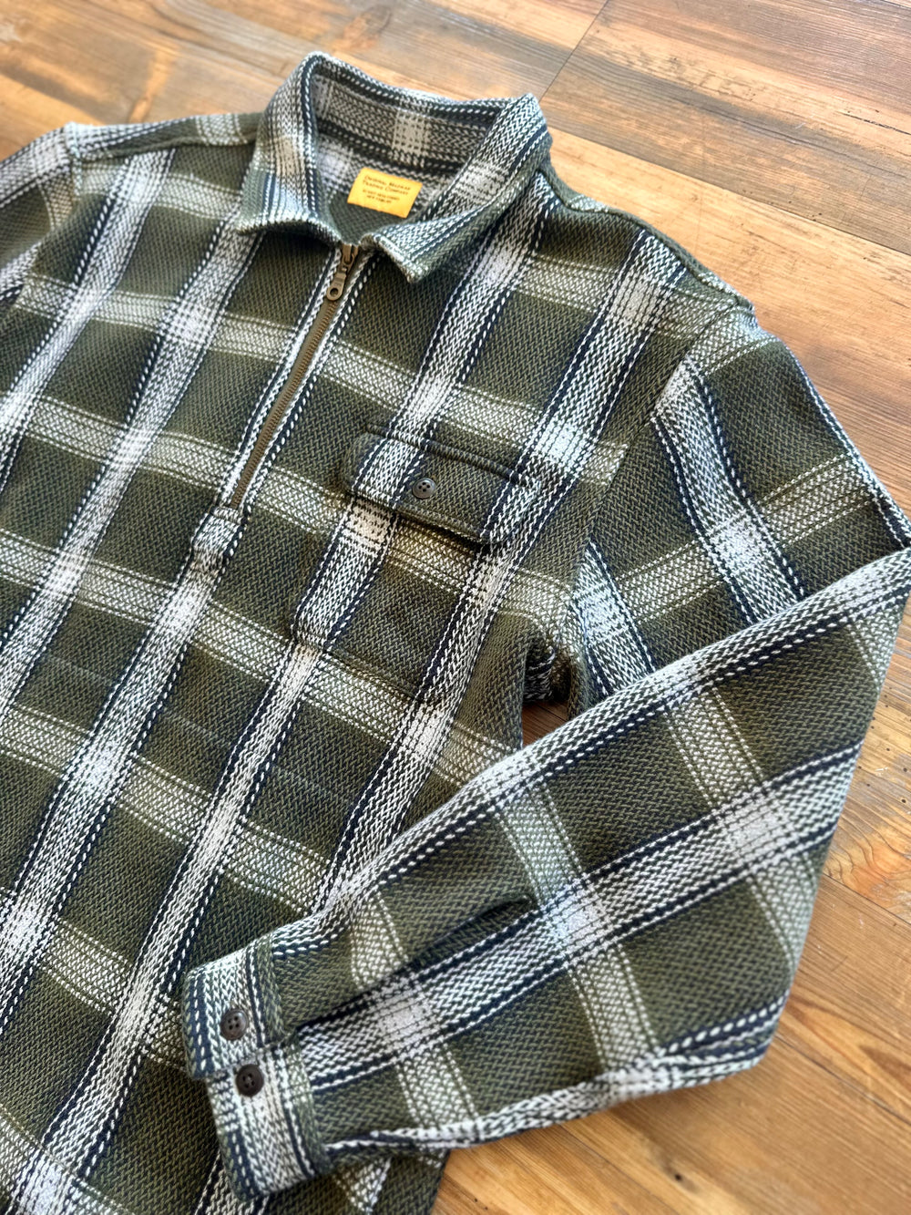 Collared Half Zip Dark Green Plaid