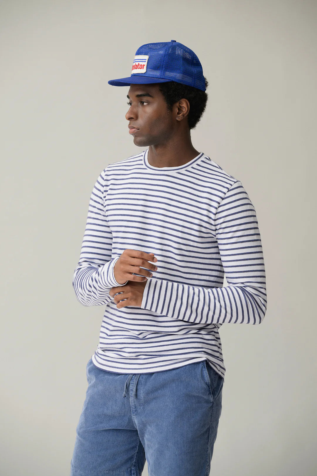 LS Organic Cotton & Hemp Stripe Crew Tee White