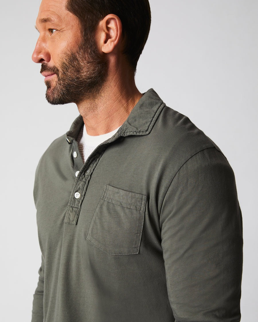 Long Sleeve Pensacola Polo Washed Grey