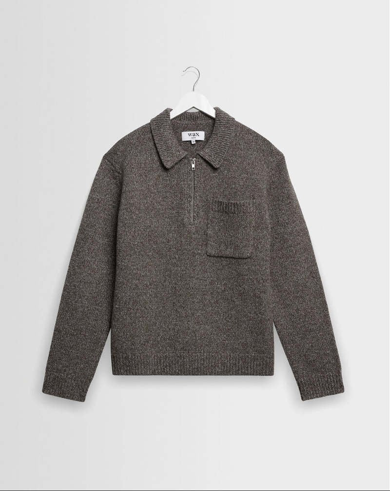 Alpha Zip L/S Polo Brown/Grey
