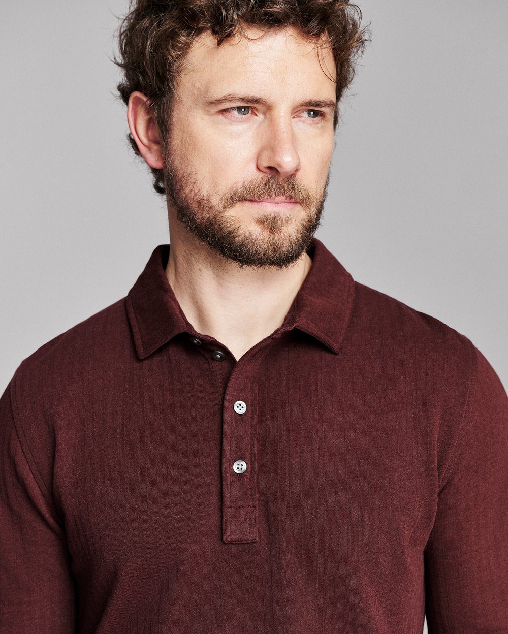 Long-Sleeve Herringbone Polo Plum