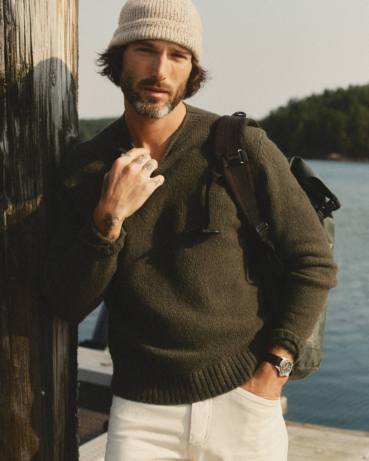 The Seafarer Rollneck Sweater Olive Donegal