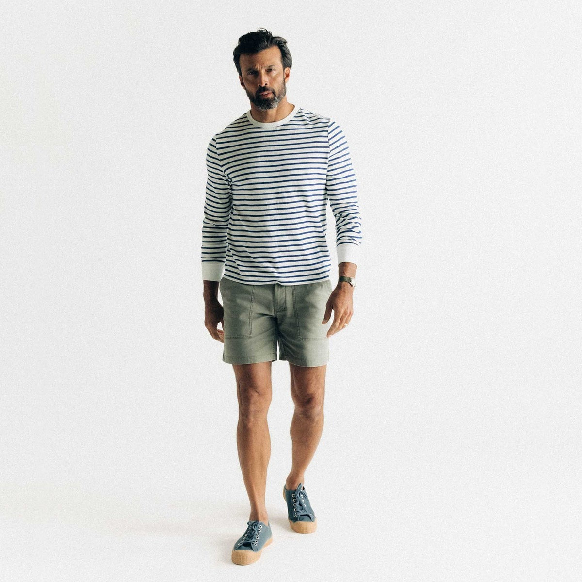 The Organic Cotton Long Sleeve Tee Indigo Stripe