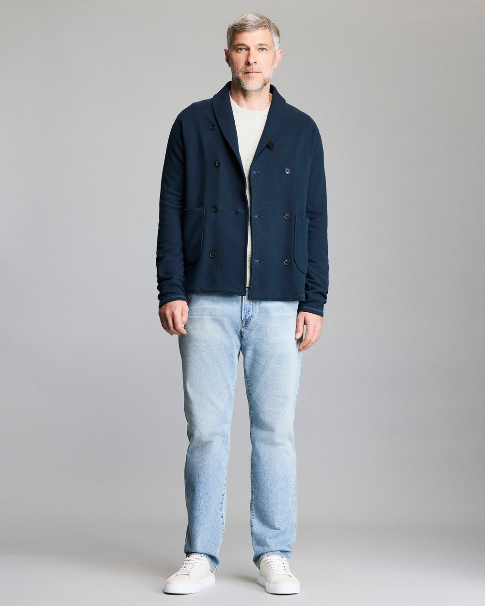 John Shawl Cardigan Carbon Blue