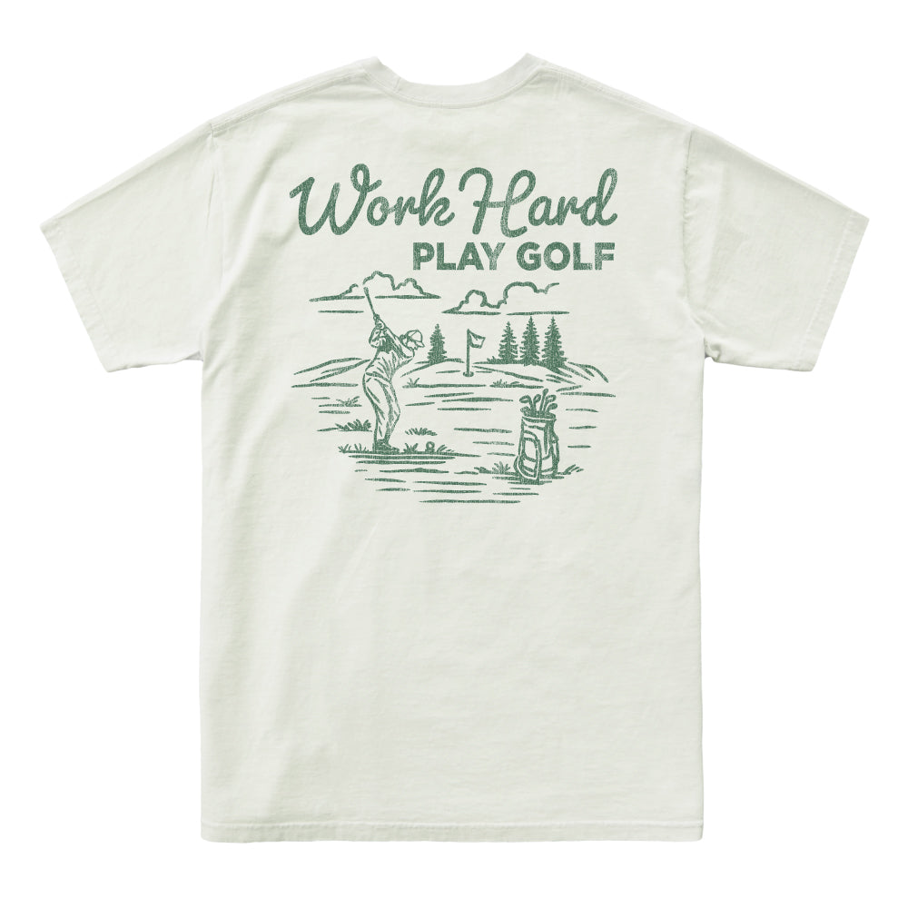 Work Hard Play Golf Tee Vintage White