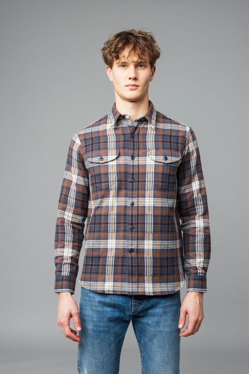 Post Man Shirt Heavy Flannel Check Light Brown