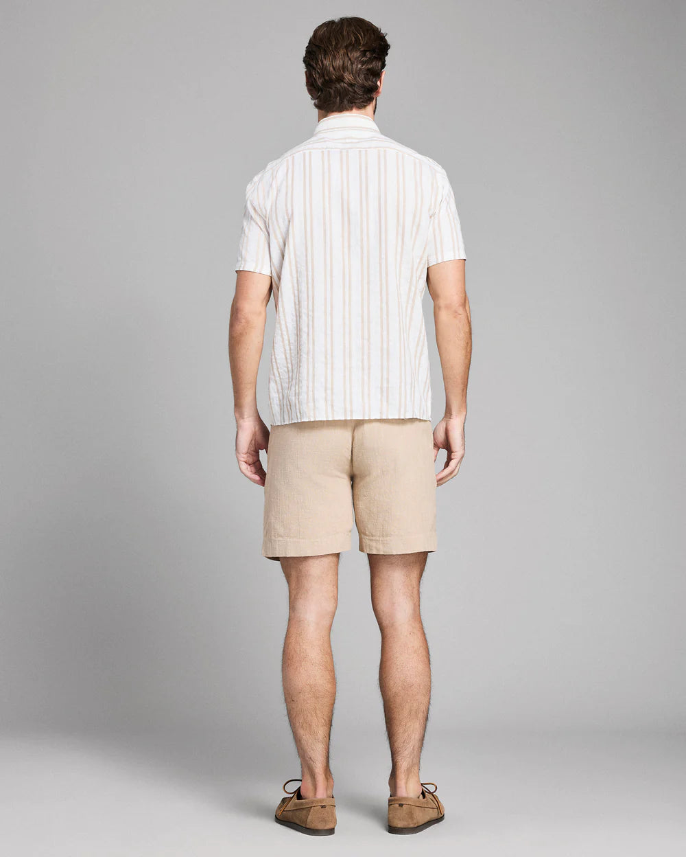 Short Sleeve Textured Dobby Stripe Contrast Treme Tinted White/Khaki