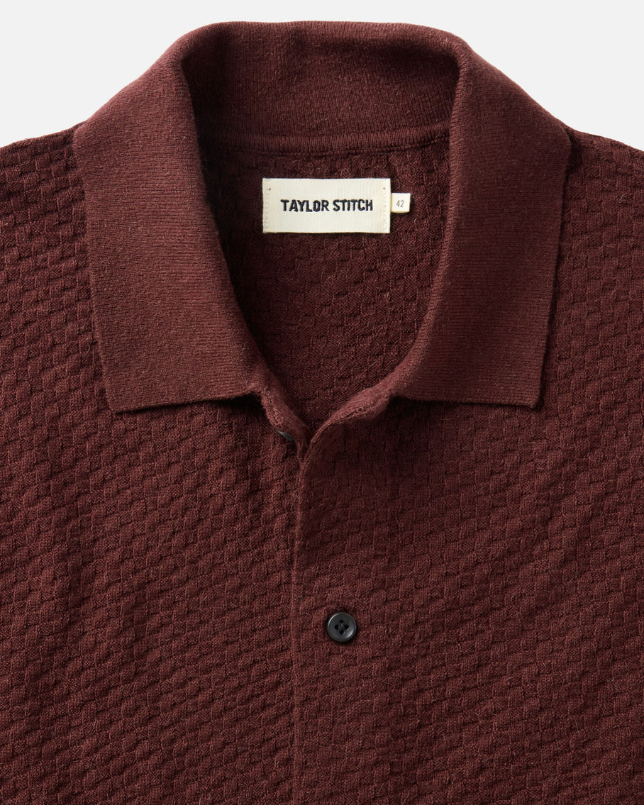 The Arlo Sweater Polo Burgundy Texture Knit