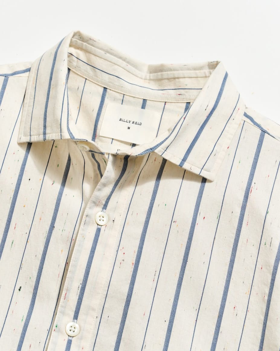 Short Sleeve Speckled Stripe Hutcheson Sport Shirt Tinted White/Carbon Blue