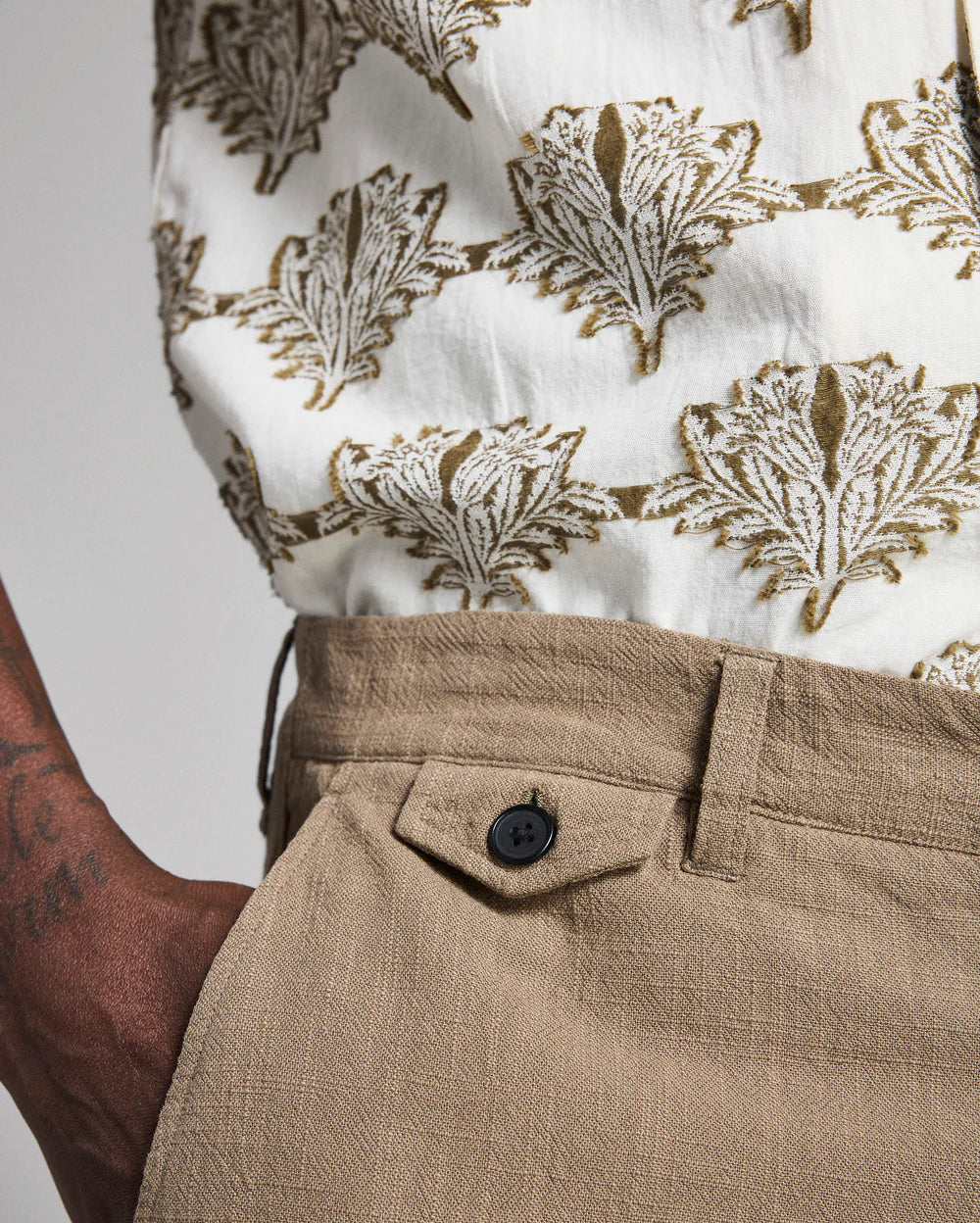 Short Sleeve Botanical Jacquard Camp Shirt Tinted White/Olive