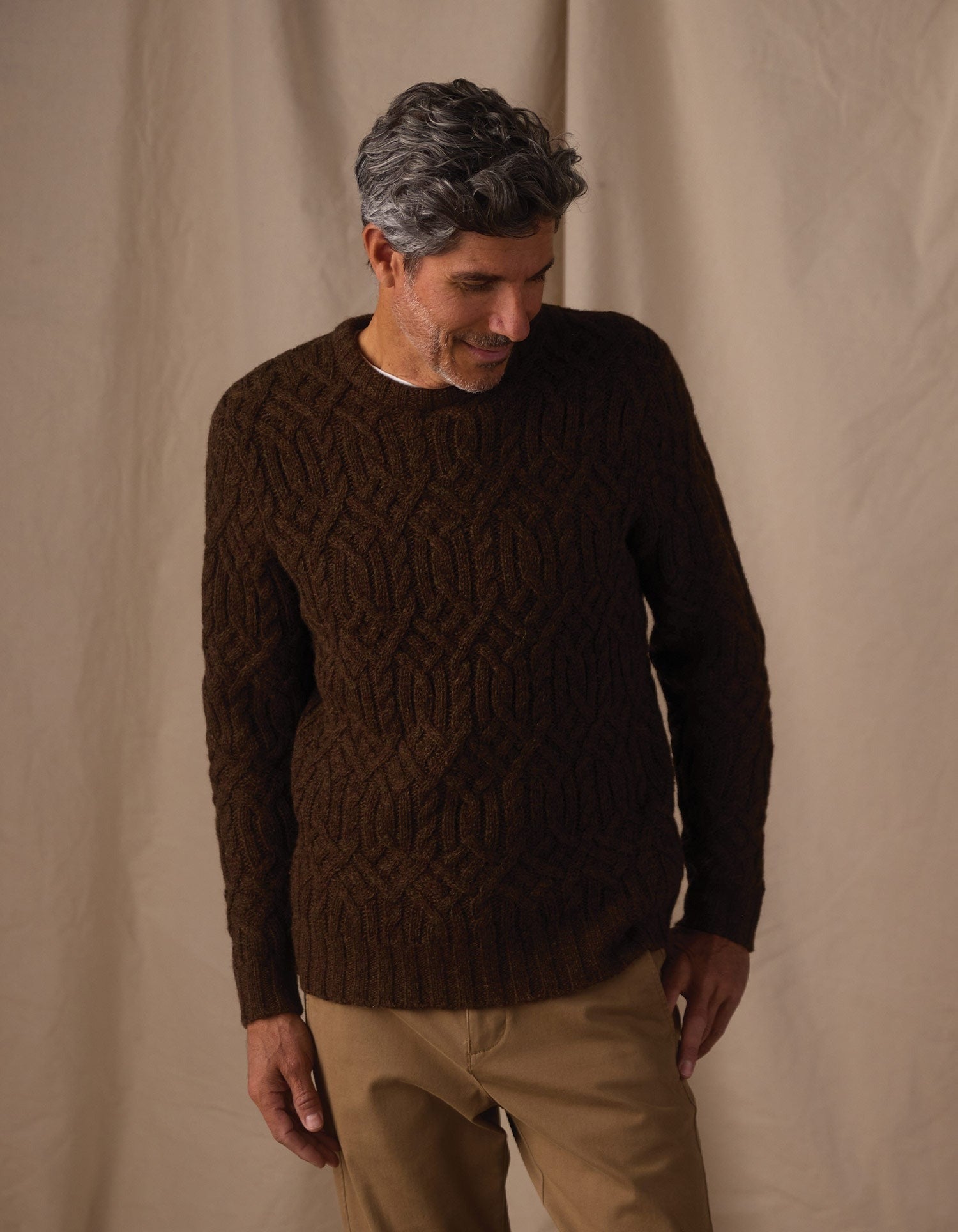 Trellis Cable Pullover Dark Brown