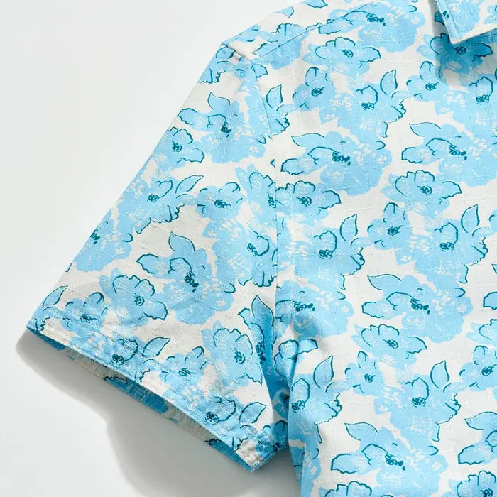 Short Sleeve Textured Painted Floral Treme Shirt Sky Blue Multi