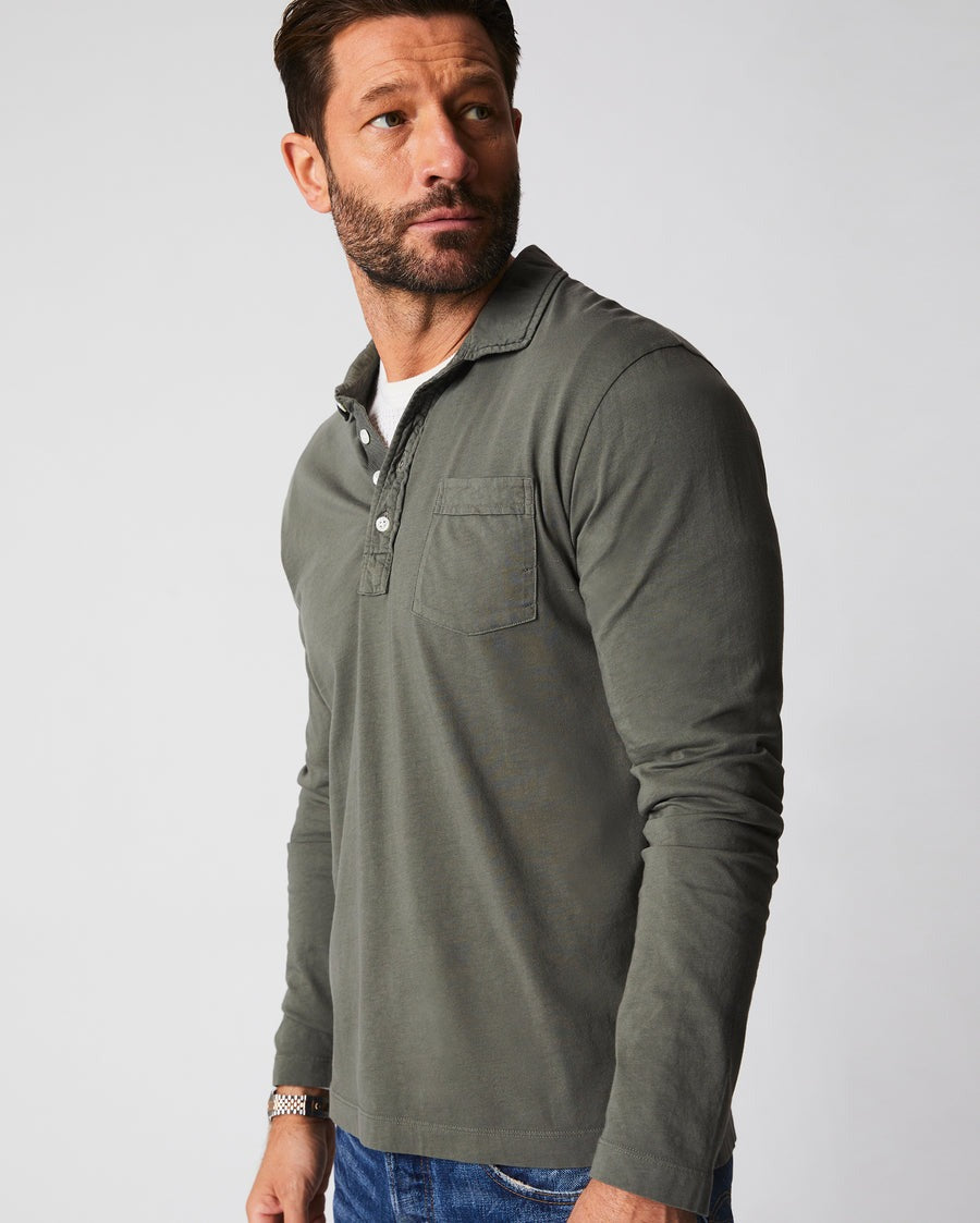 Long Sleeve Pensacola Polo Washed Grey