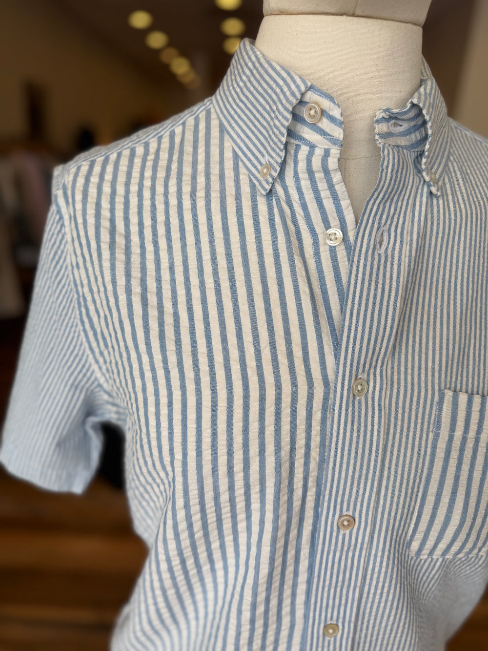 Classic Button Down Collar S/S Shirt Blue Stripe