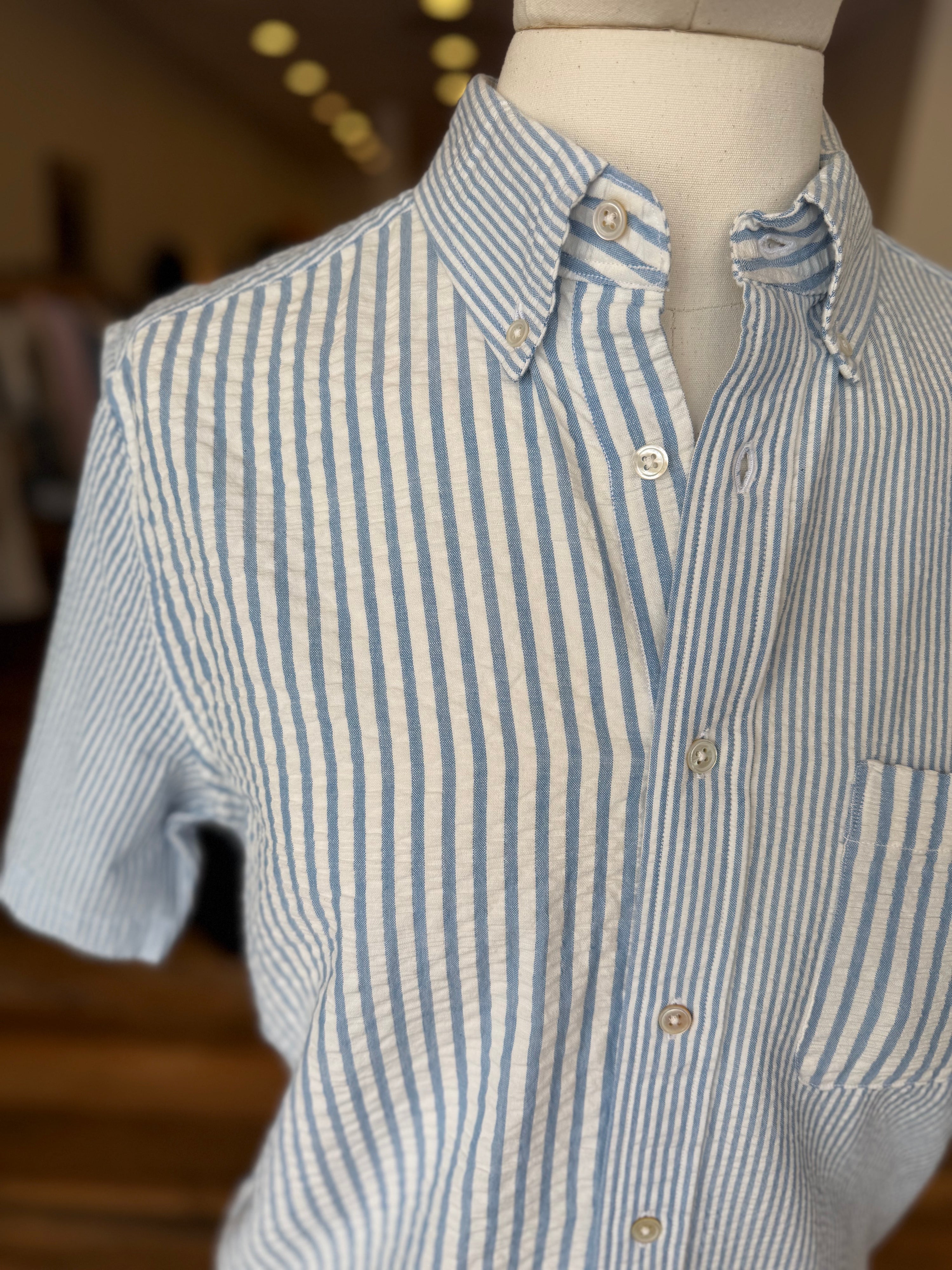 Classic Button Down Collar S/S Shirt Blue Stripe