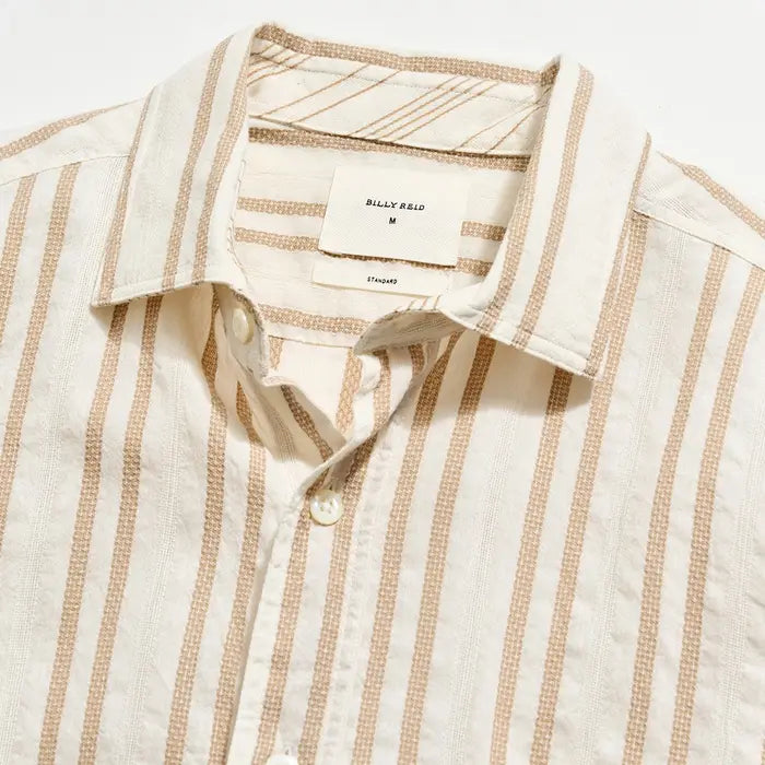 Short Sleeve Textured Dobby Stripe Contrast Treme Tinted White/Khaki