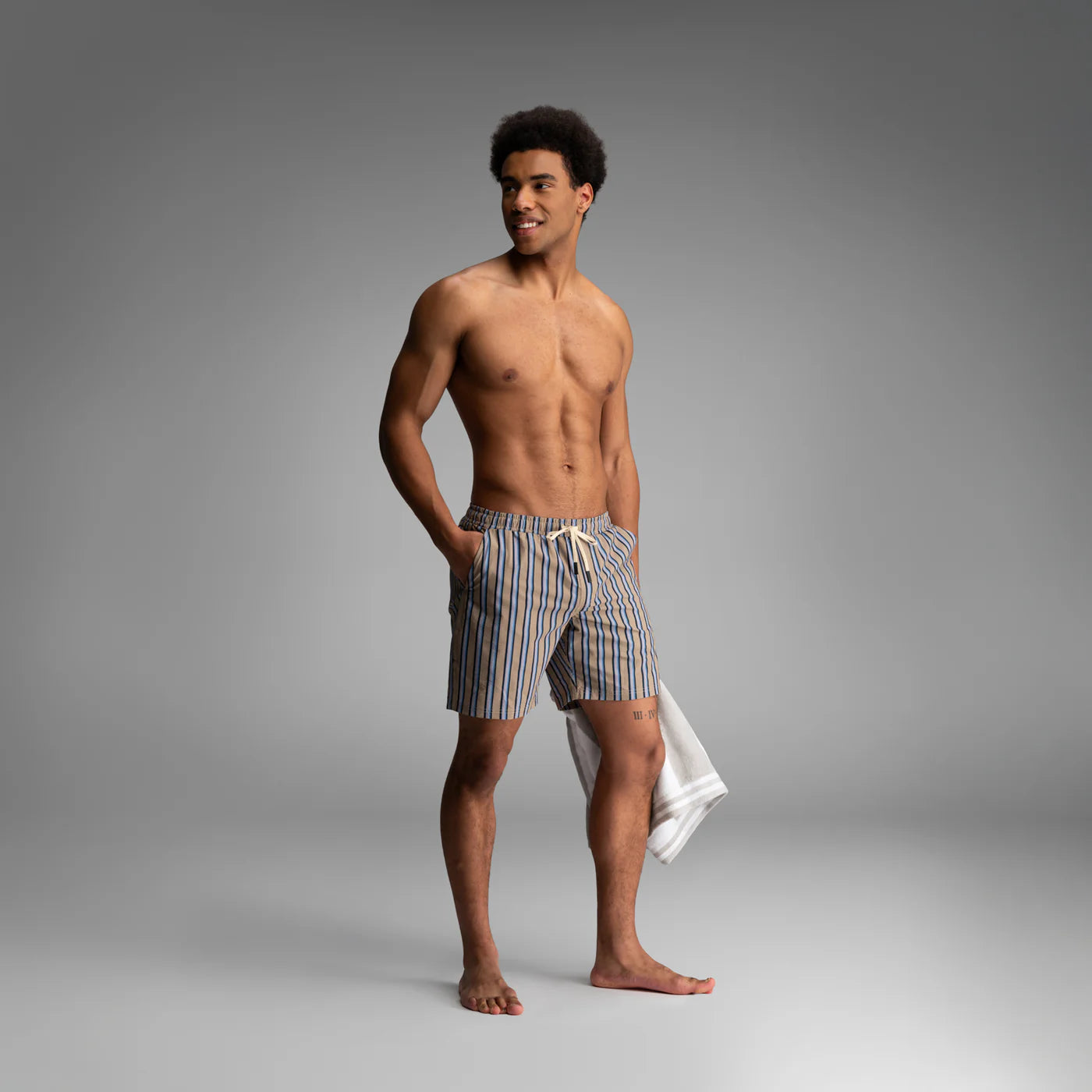 Wave Swim Short 2N1 Stripe Beige