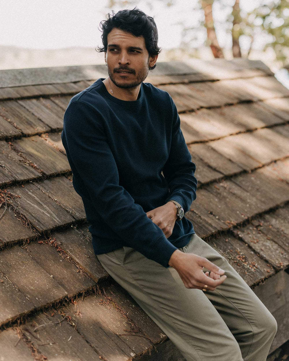 The Organic Cotton Crew Dark Navy Waffle