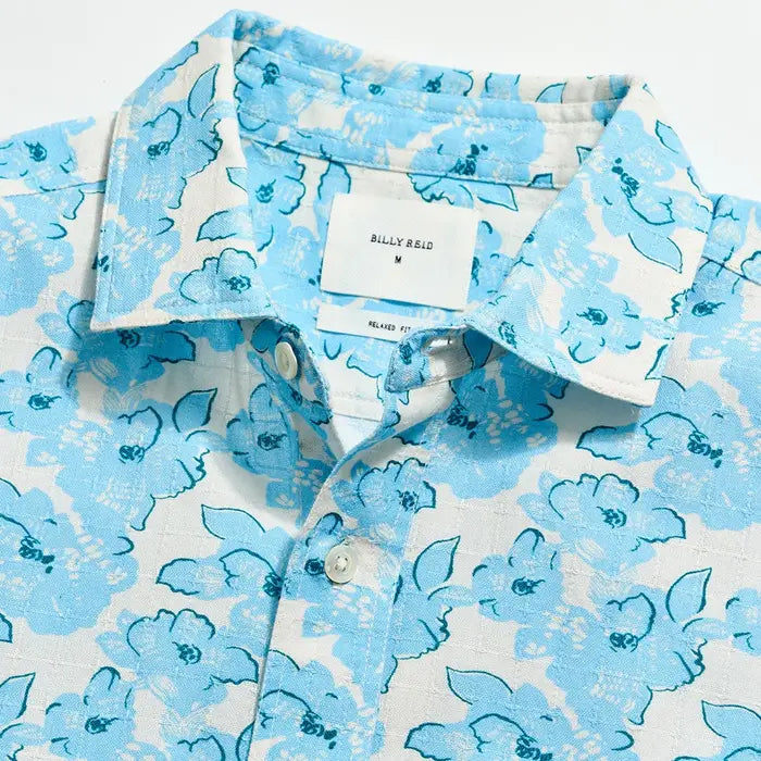 Short Sleeve Textured Painted Floral Treme Shirt Sky Blue Multi