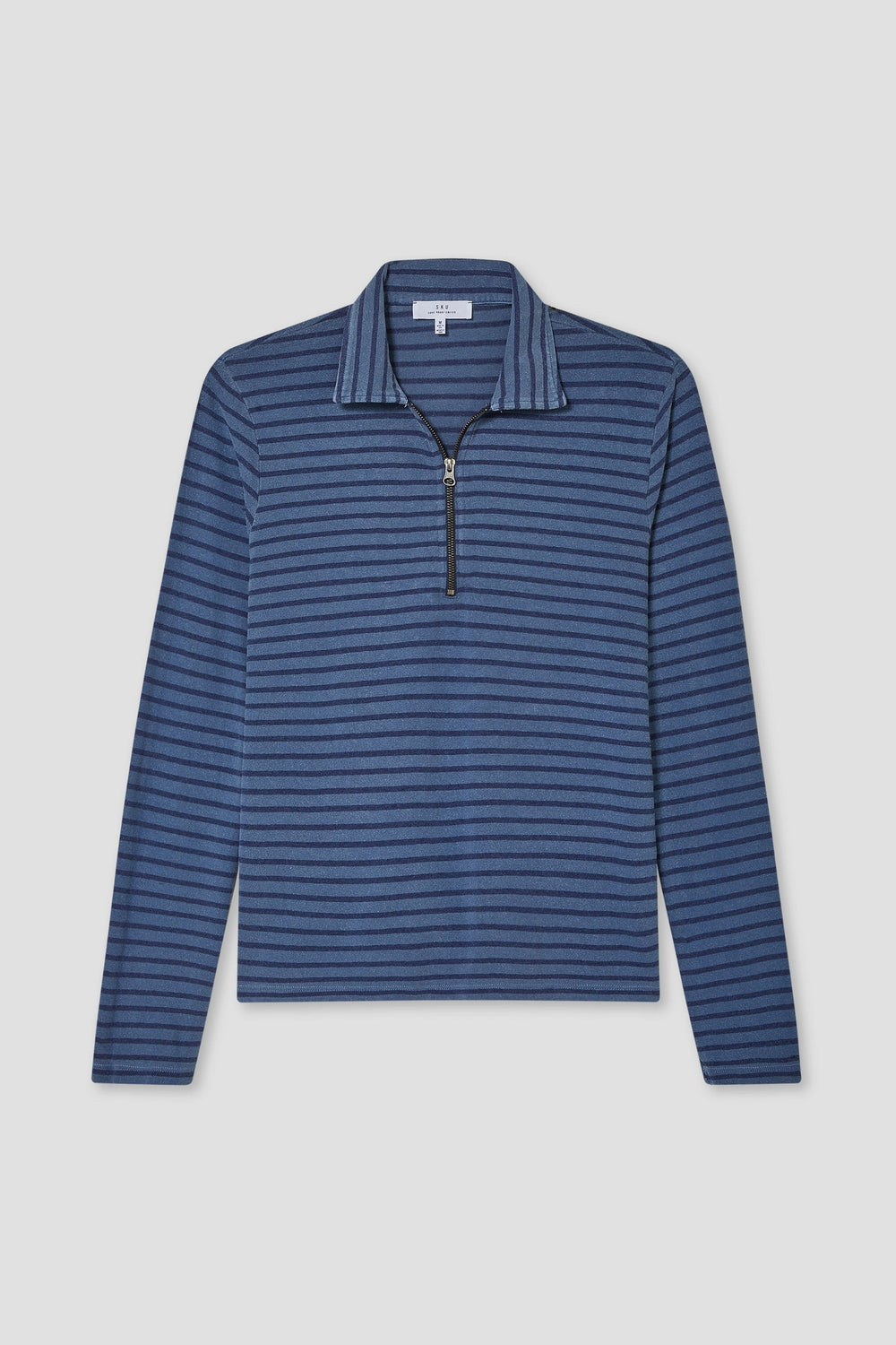 L/S Organic Hemp Stripe Quarter Zip Union Blue