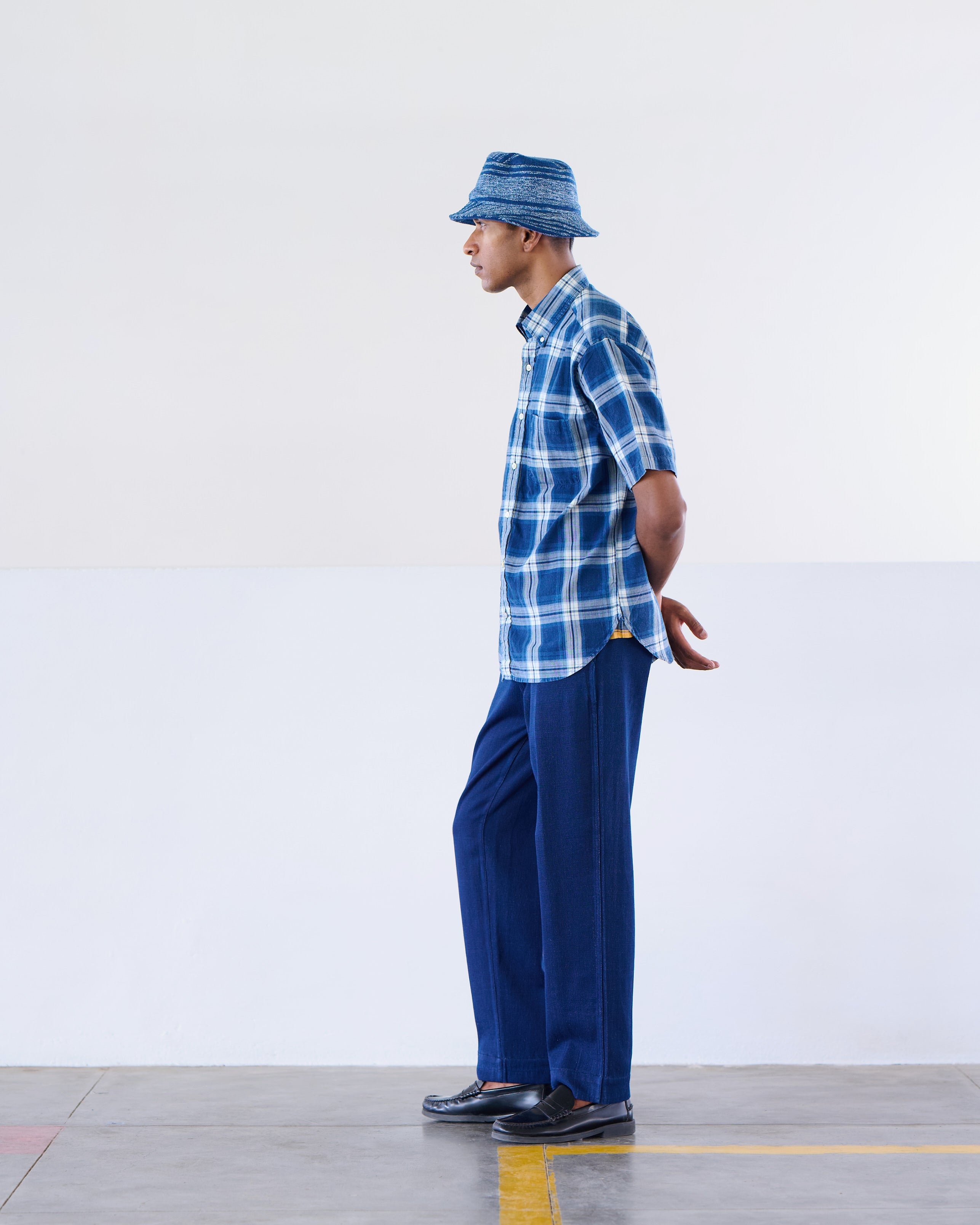 Classic Button Down Collar S/S Shirt Navy White Check