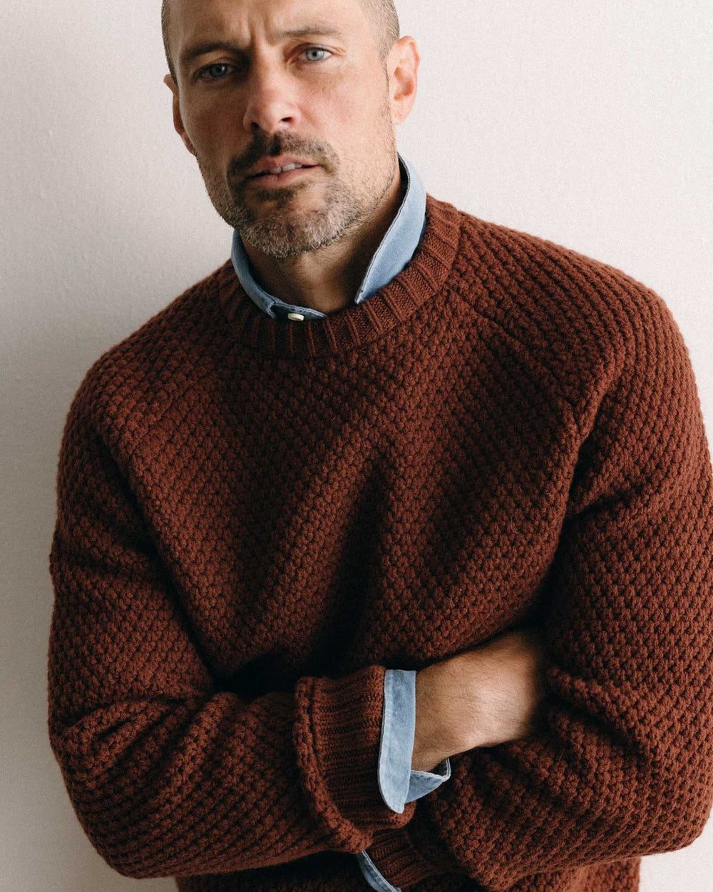 The Fisherman Sweater Heather Brick Merino