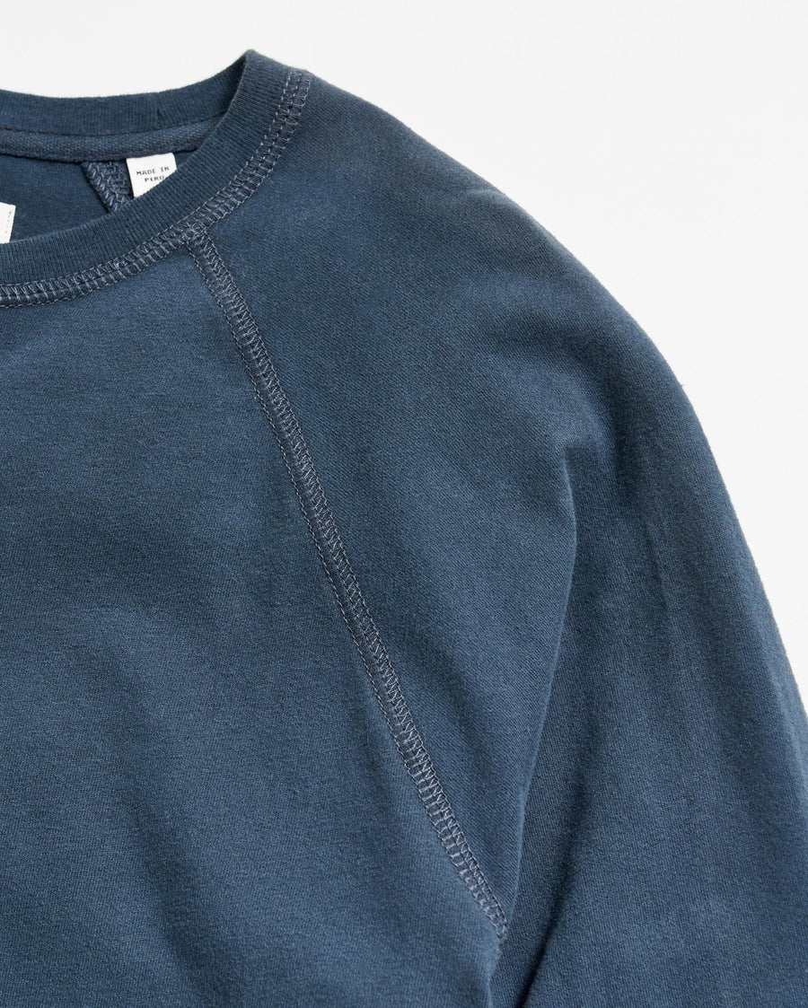 Long Sleeve Sueded Cotton Crew Carbon Blue