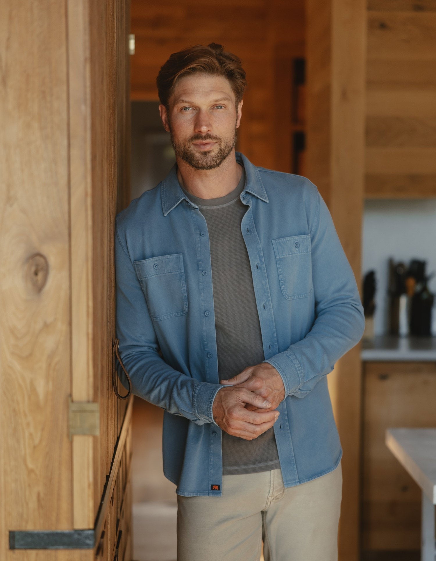Lennox Jersey Button Up Slate Blue