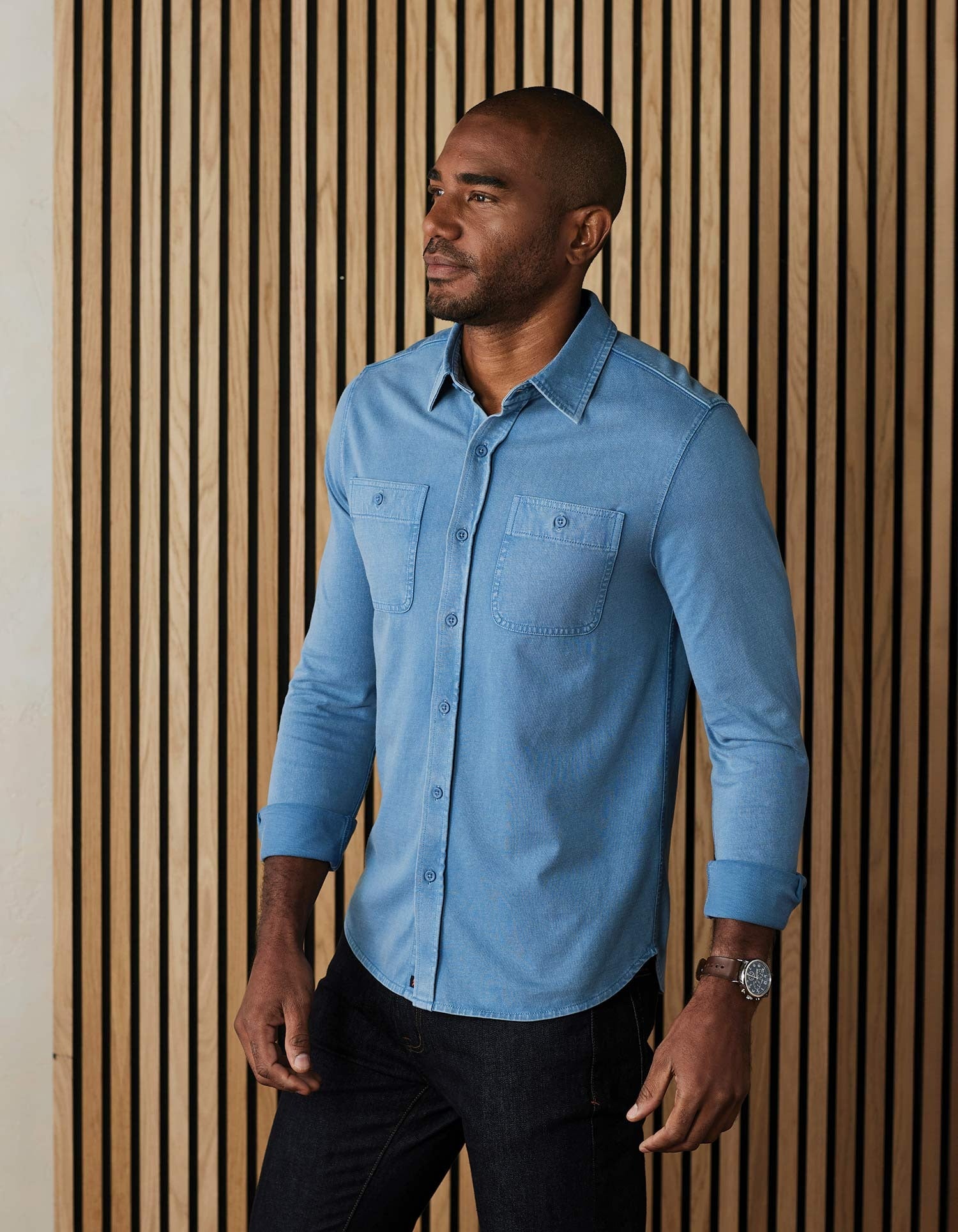 Lennox Jersey Button Up Slate Blue