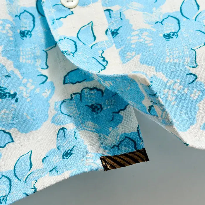 Short Sleeve Textured Painted Floral Treme Shirt Sky Blue Multi