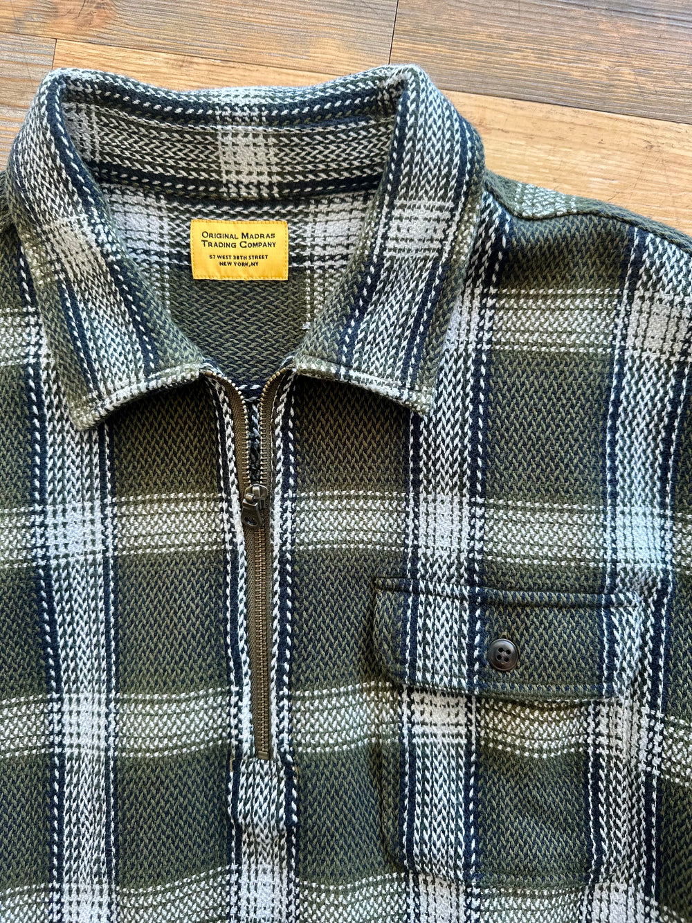 Collared Half Zip Dark Green Plaid