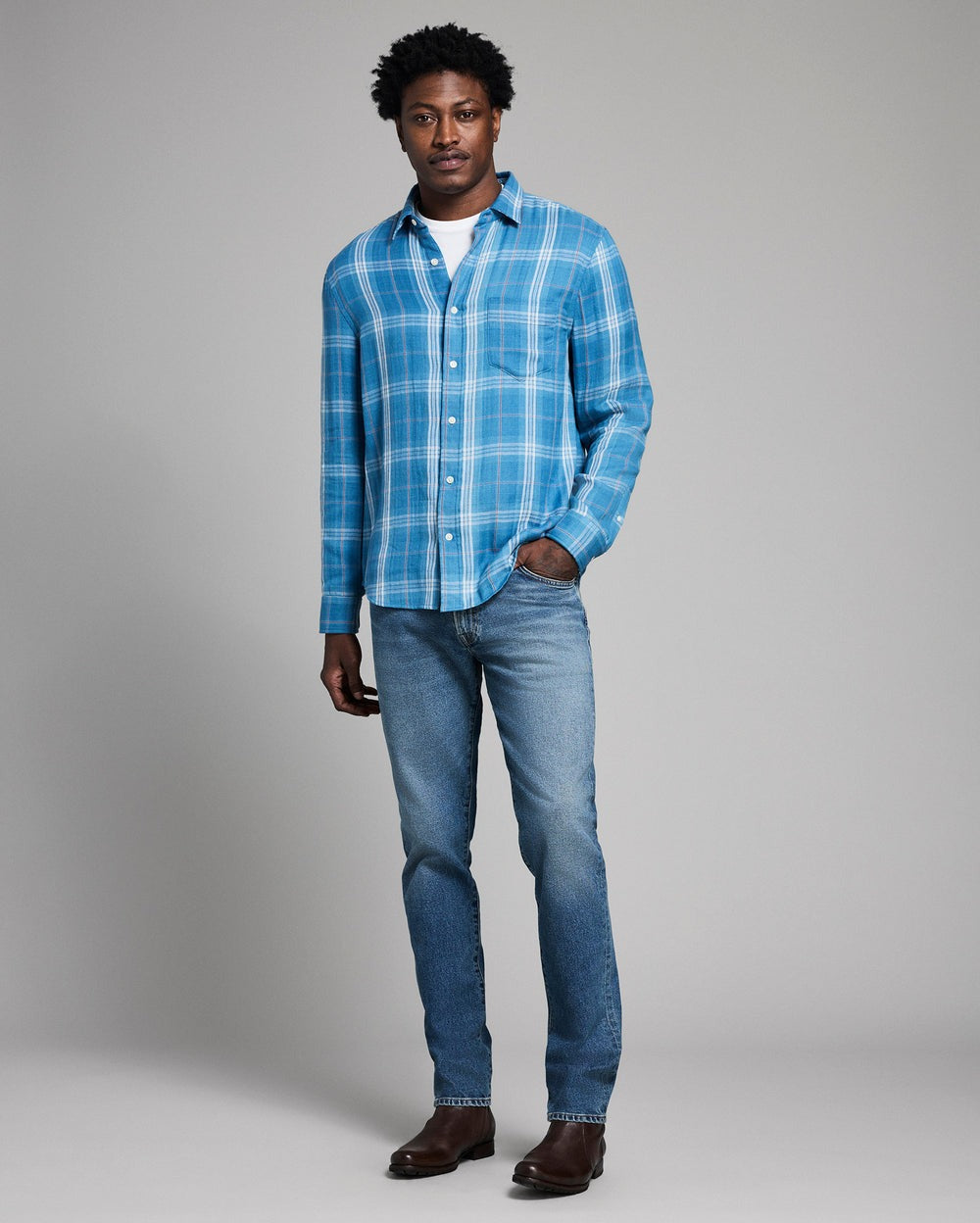 Double Face Plaid Cypress Shirt Washed Indigo