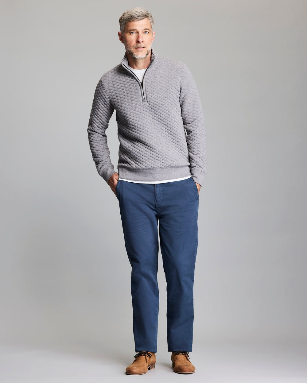 Diamond Quilt Half Zip Medium Grey
