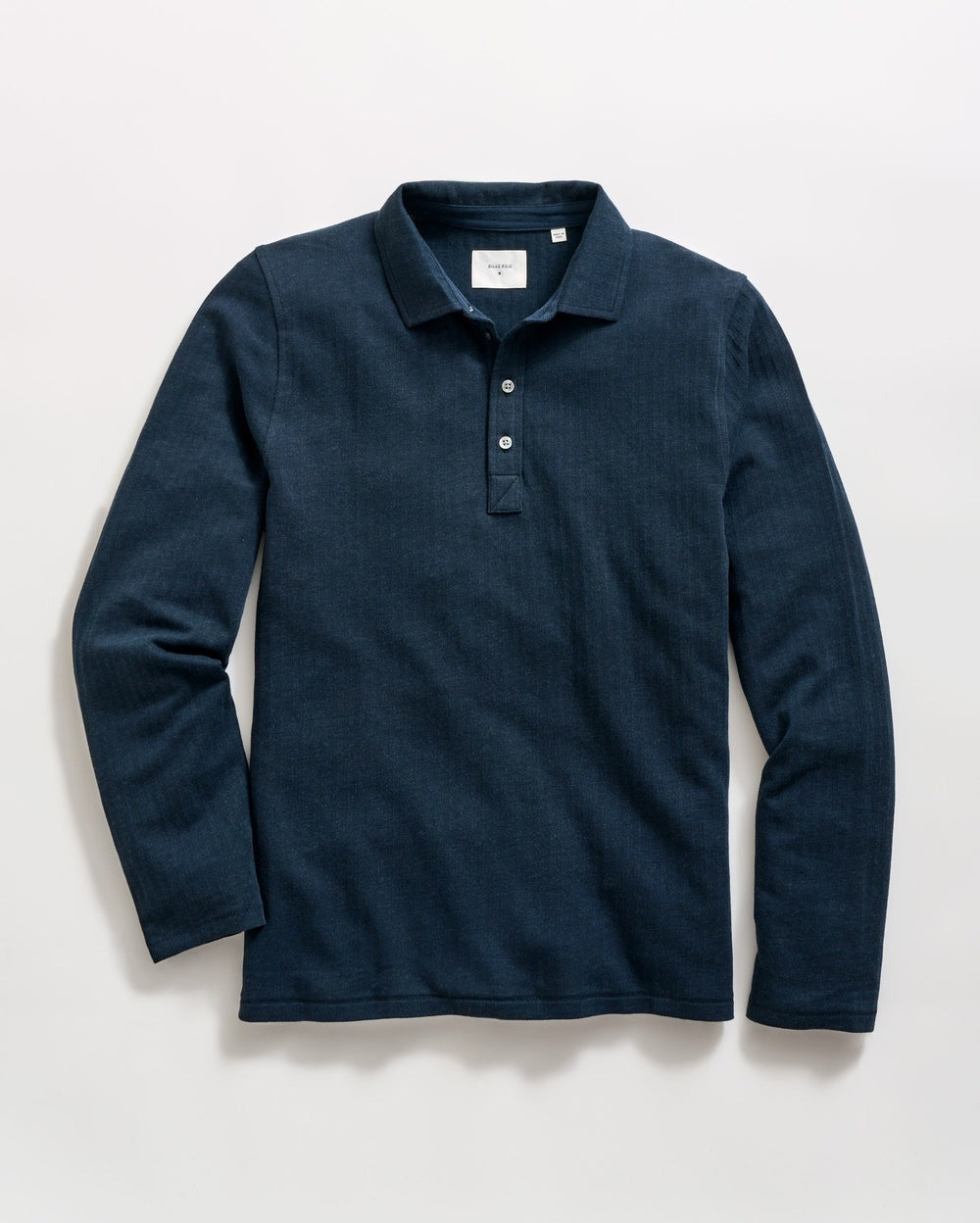Long-Sleeve Herringbone Polo Carbon Blue