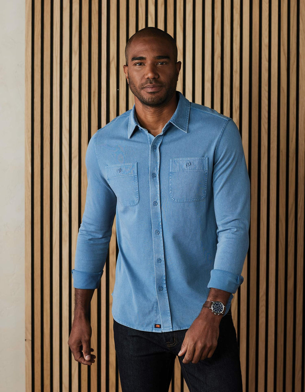 Lennox Jersey Button Up Slate Blue