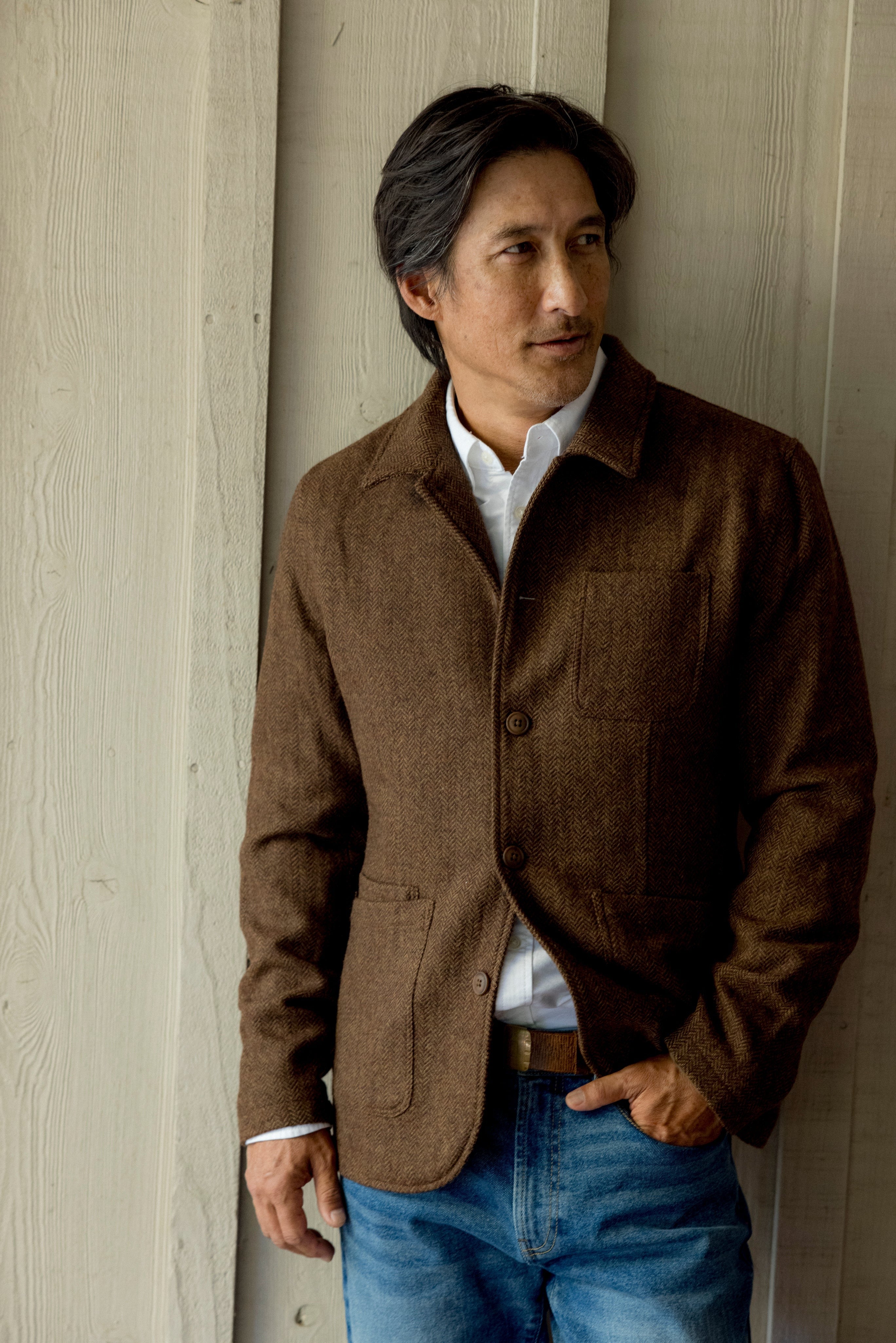 Tweed Industrial Jacket Brown Herringbone