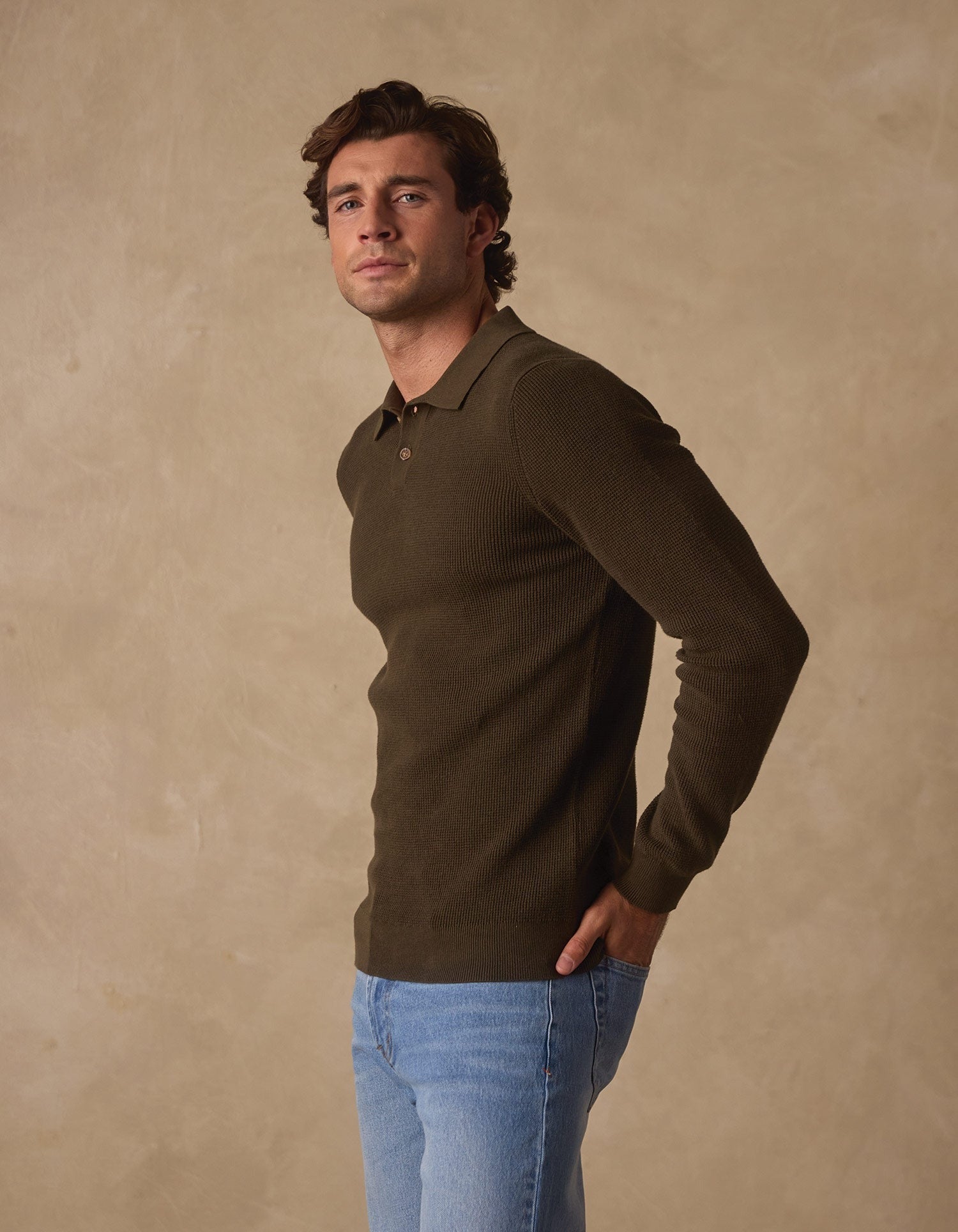 Robles Knit Waffle Stitch Polo Alpine