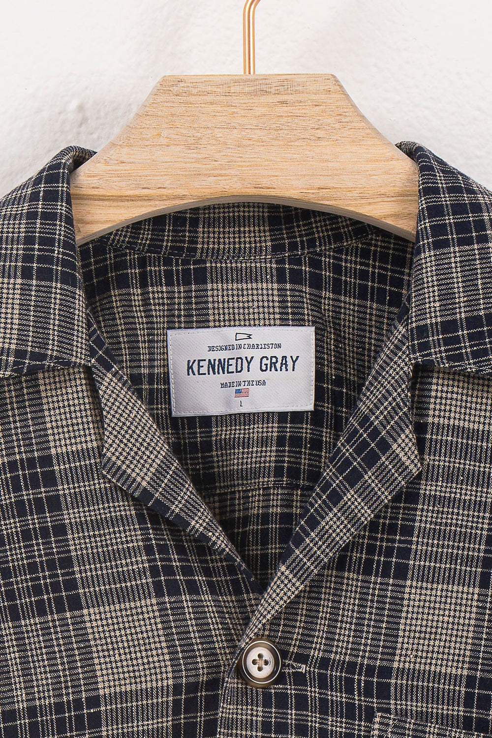 Navy Linen Plaid Camp Shirt Navy