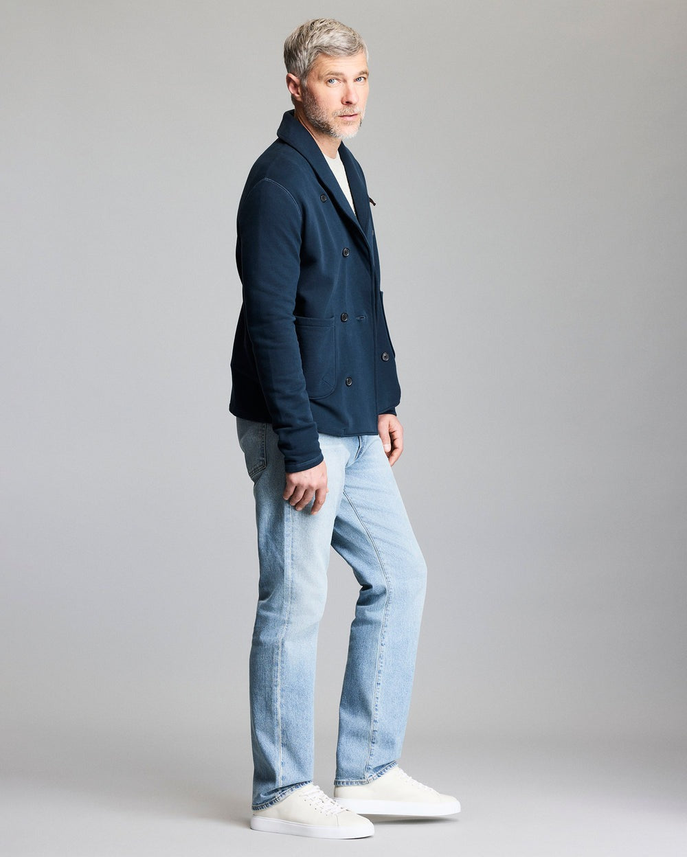 John Shawl Cardigan Carbon Blue