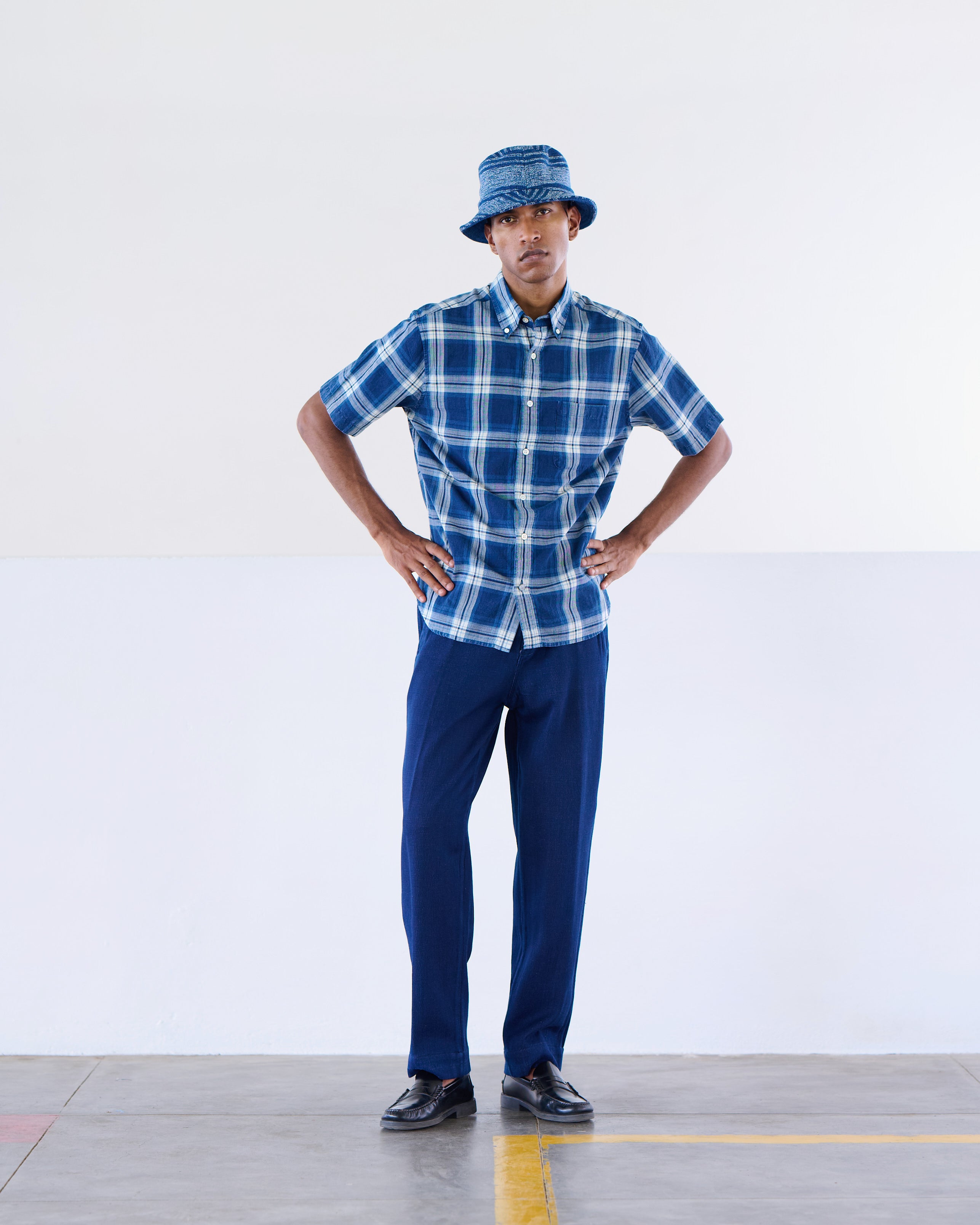 Classic Button Down Collar S/S Shirt Navy White Check